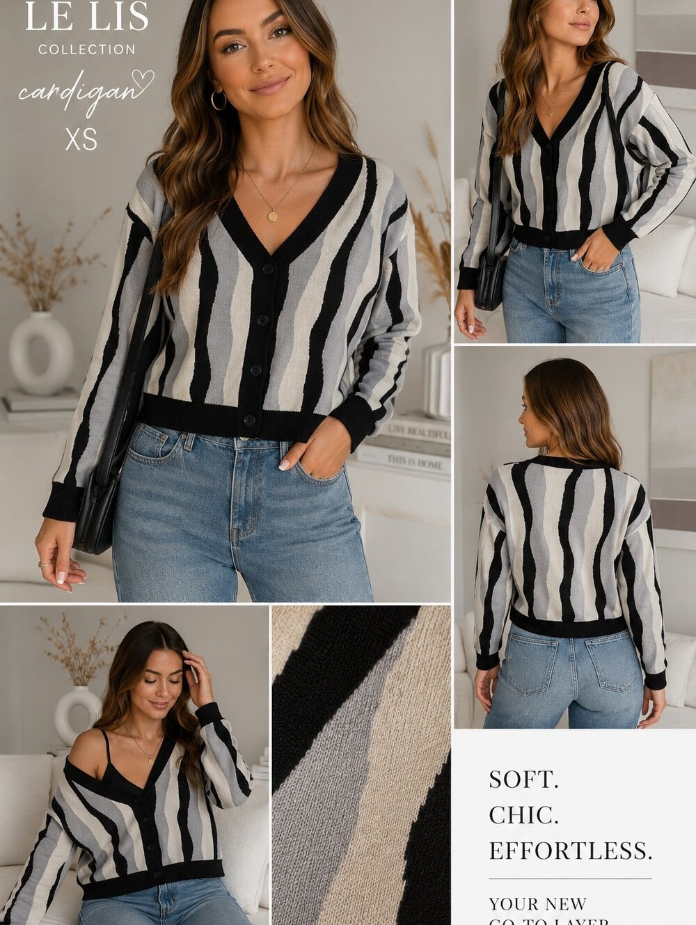 🔥 LE LIS Abstract Zebra Knit Cardigan XS Boutique Chic🔥